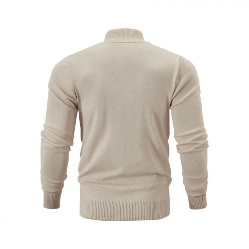 Men's casual zip-front sports sweater with stand collar in cotton fabric loose fit