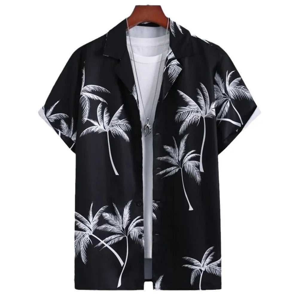 Men's camouflage pattern digital print cardigan shirt with short sleeves and loose fit