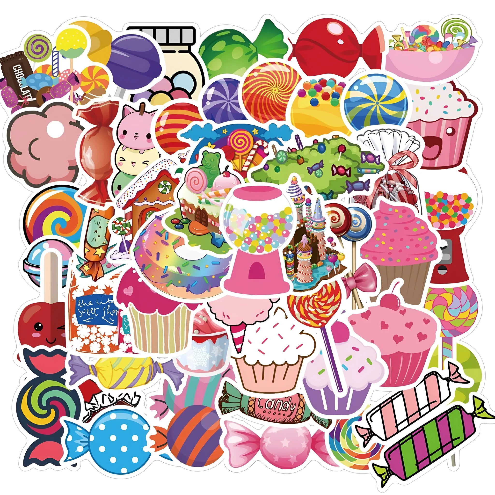 Candy Series colourful graffiti stickers pack showing cartoon and cute designs measuring 4-6cm