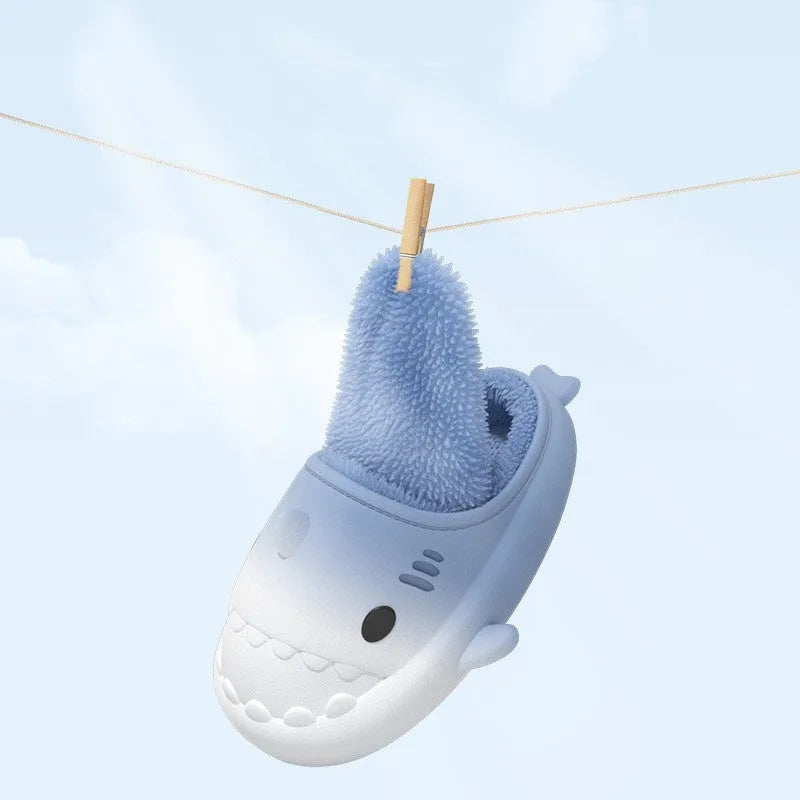 Waterproof gradient shark cotton slipper with artificial PU upper in white blue colourway