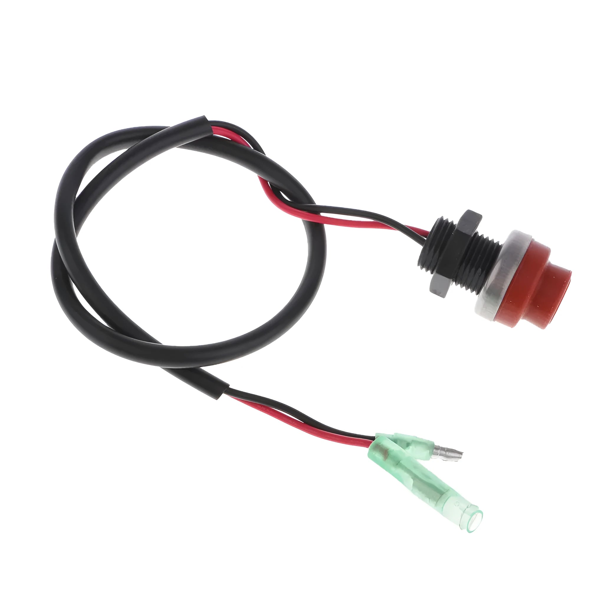 Yamaha outboard motor kill switch with coiled plastic and metal lanyard for engine safety.