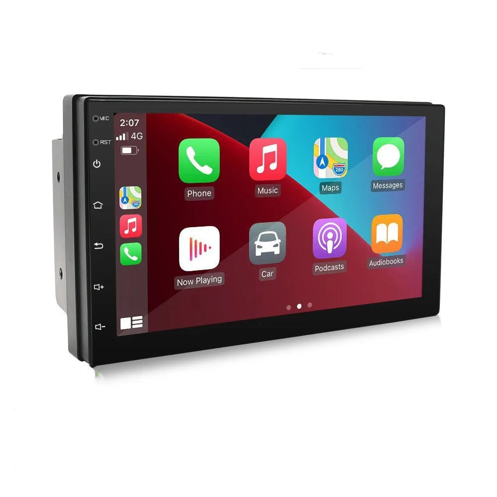 Black universal 7-inch MP5 car player with GPS navigation and CarPlay connectivity