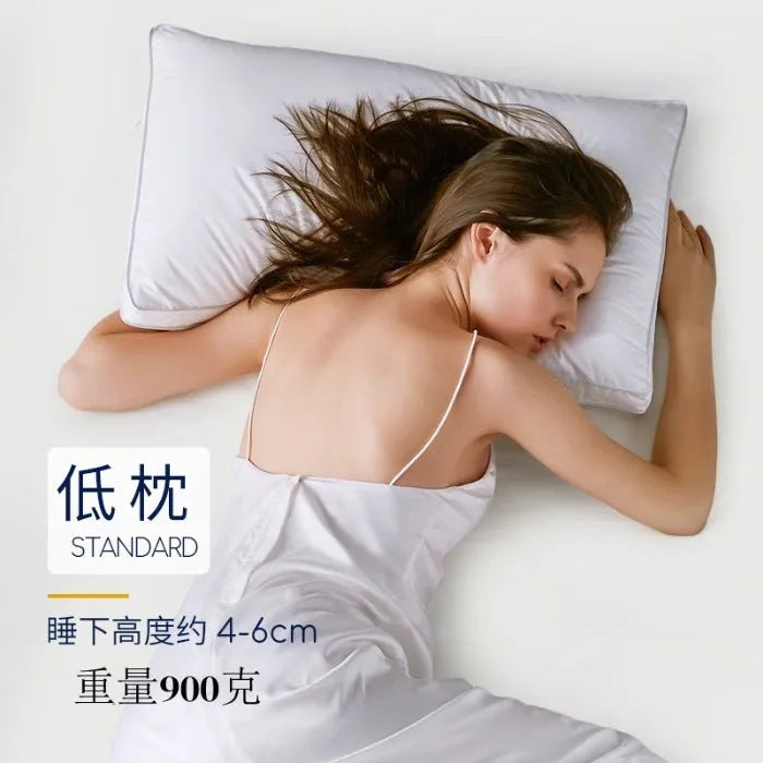 White cotton satin stripe pillow with feather cotton filler, shown in standard bedding size.
