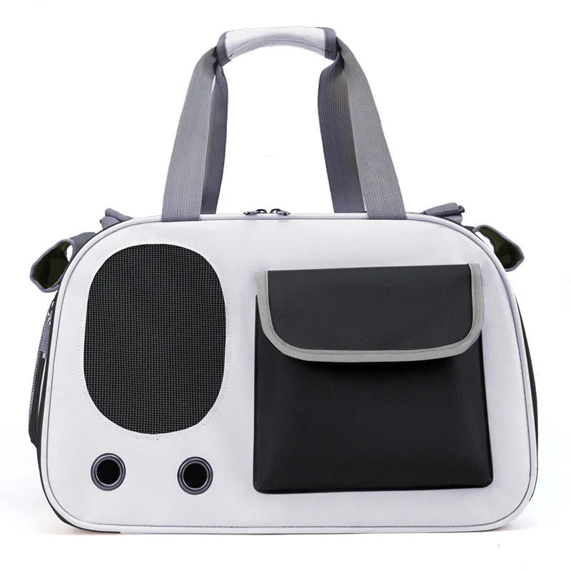 Foldable canvas pet carrier bag in black, green or yellow with single shoulder strap