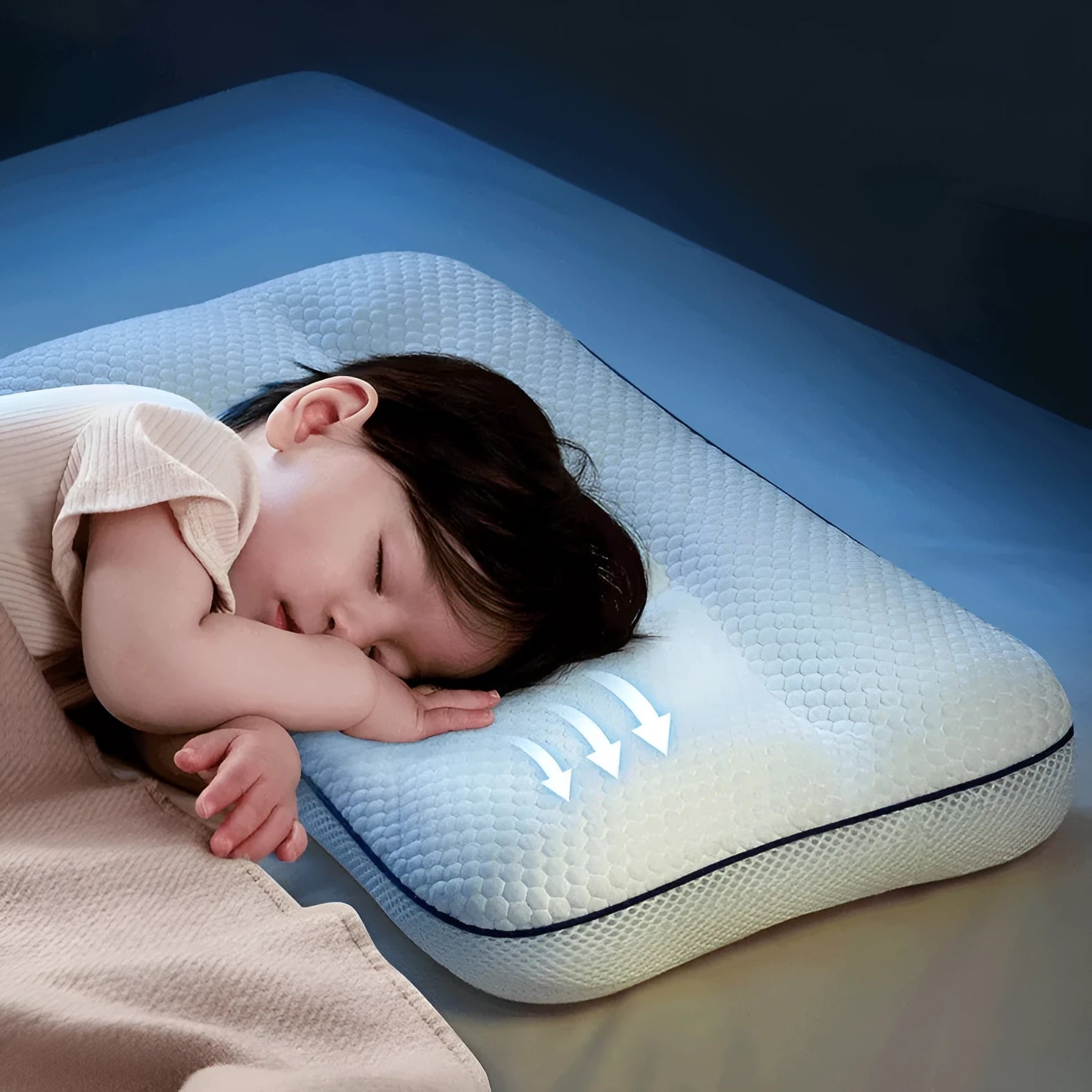 Children's antibacterial partition neck pillow with cold and warm sides and silk floss filler