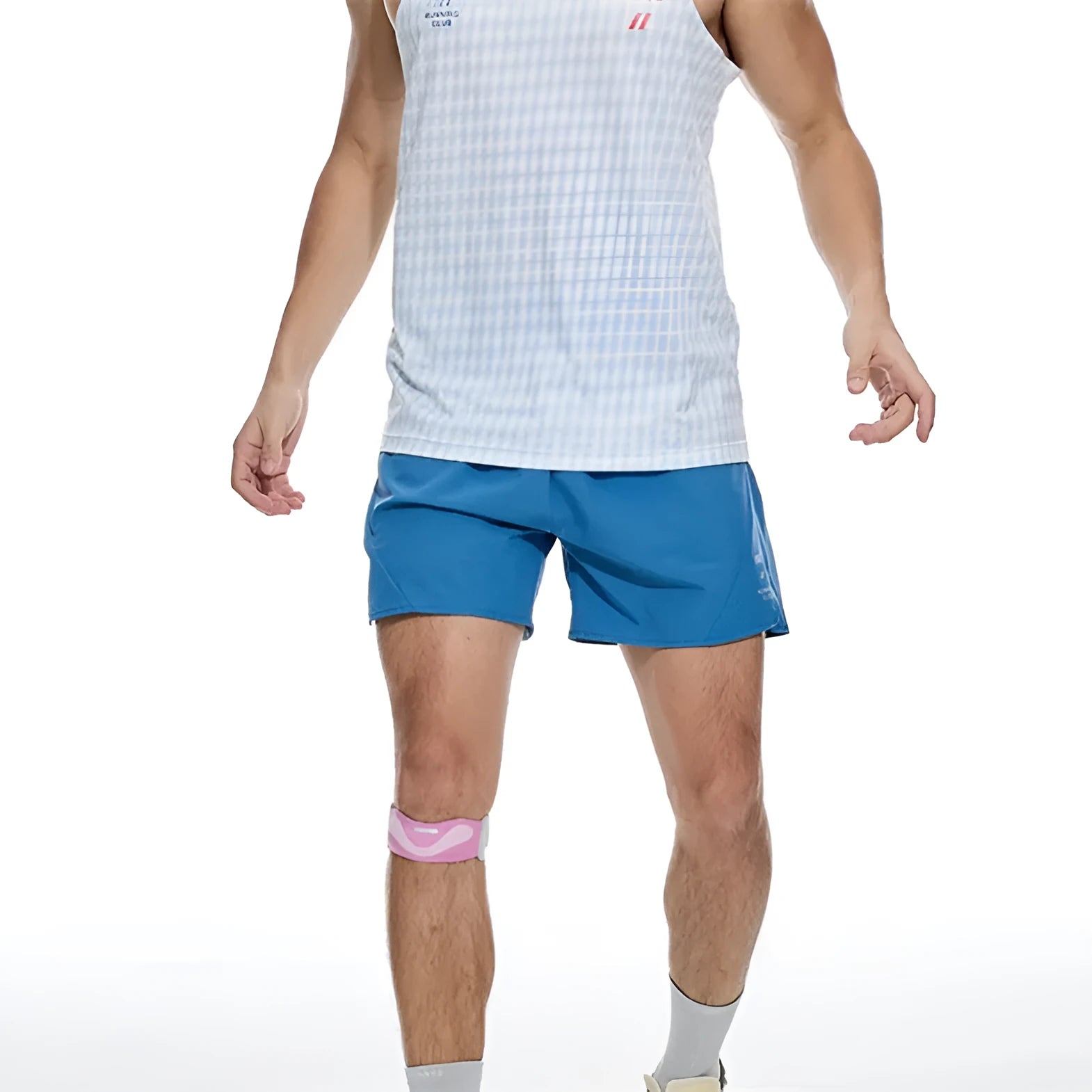 Laser-stitched black running shorts with stretch Spandex fabric laid flat.