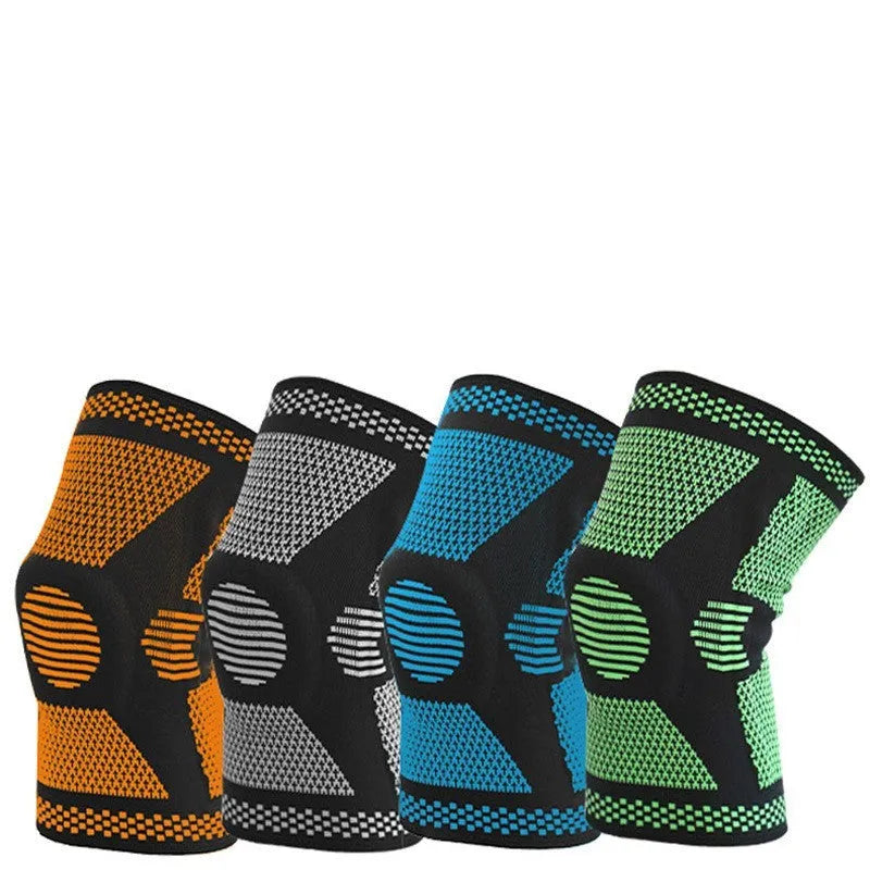 Blue polyamide sports knee pad shown on a leg, sized for circumference 42-47cm.