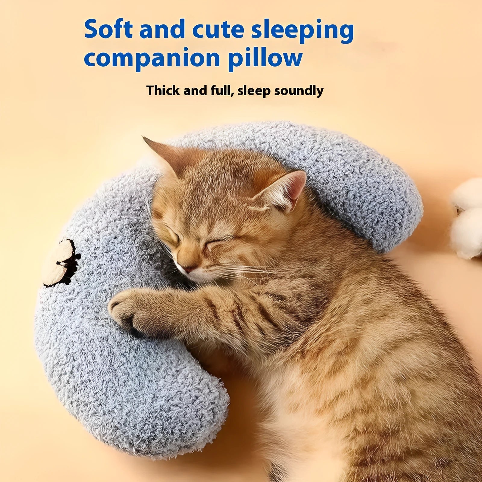 U-shaped neck protection pillow for cats in moon and question mark styles with blue, white and yellow colour options