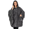 A heavy-weight hooded bathrobe in a cardigan style, shown in black, dark grey, and pink colour options.