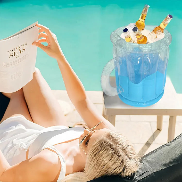 Yellow inflatable PVC ice bucket for outdoor parties and camping.