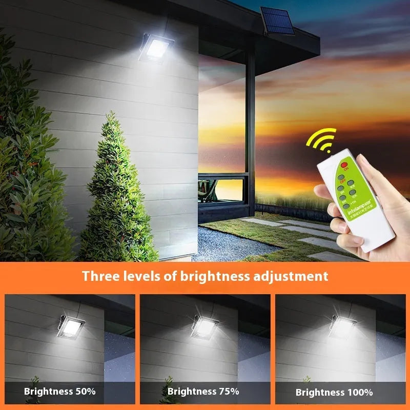 A waterproof IP65-rated solar-powered LED light for outdoor courtyards and gardens.