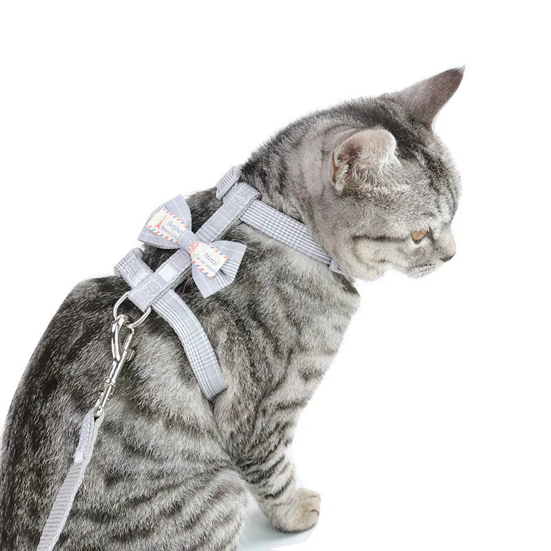 Cat bow pulling rope anti breaking loose adjustable in polyester four colours gray green pink light gray