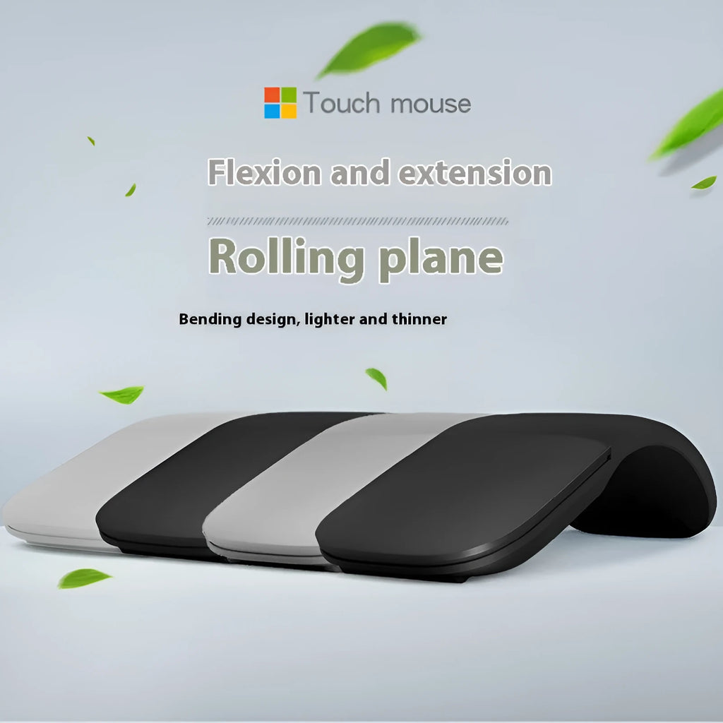 Black folding Bluetooth wireless mouse showing compact 14.5mm thickness when folded for portable laptop use