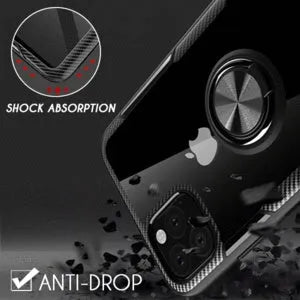 Black PU back cover case for iPhone 11 Pro Max on a dark background