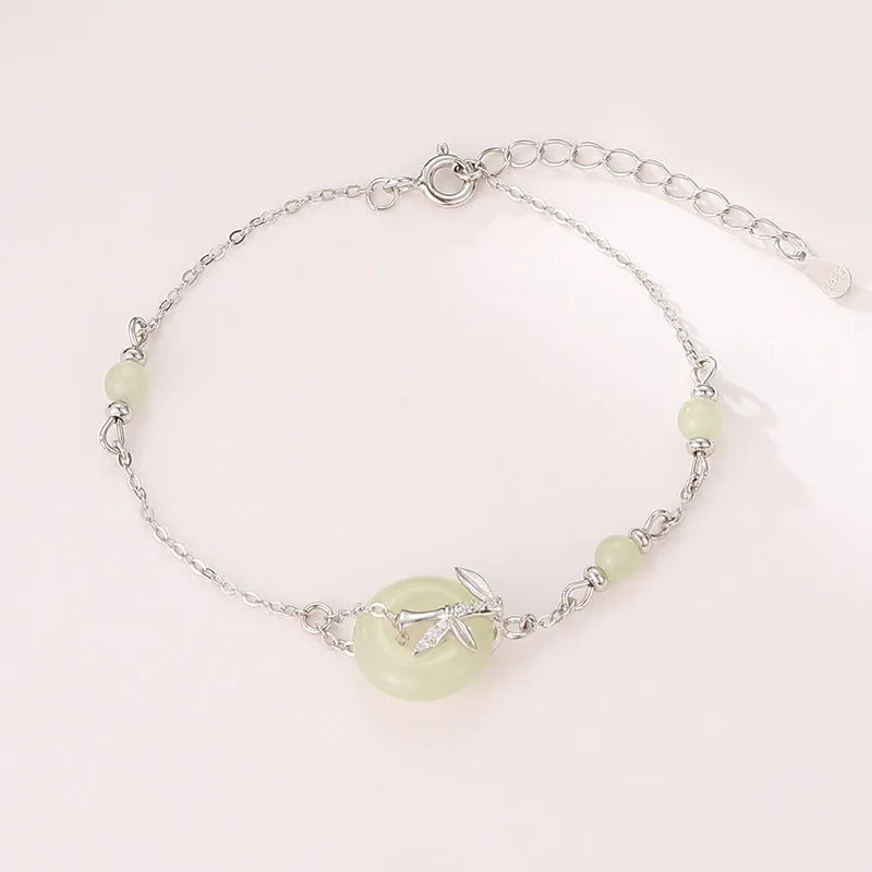 Women's Hetian jade bracelet with safety buckle clasp in antique silver finish
