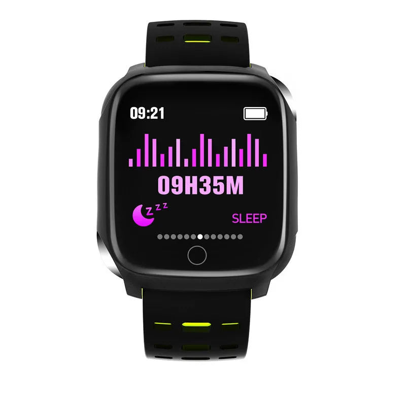 F16 Smart Watch with ECG monitoring on wrist in black/green colour combination