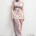 Women's long sleeve printed chiffon dress set with high waist skirt in picture colour