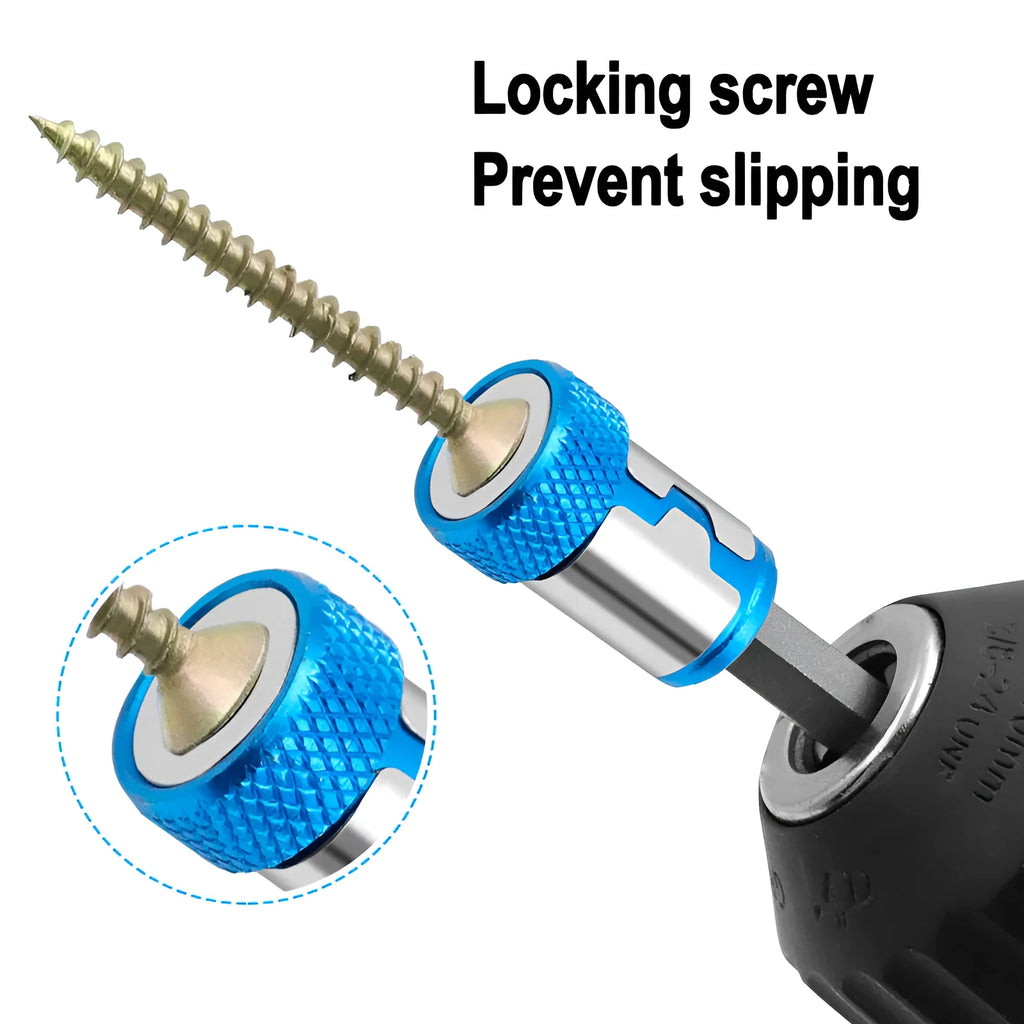 Light blue slotted screwdriver bit with magnetic ring for metric screws
