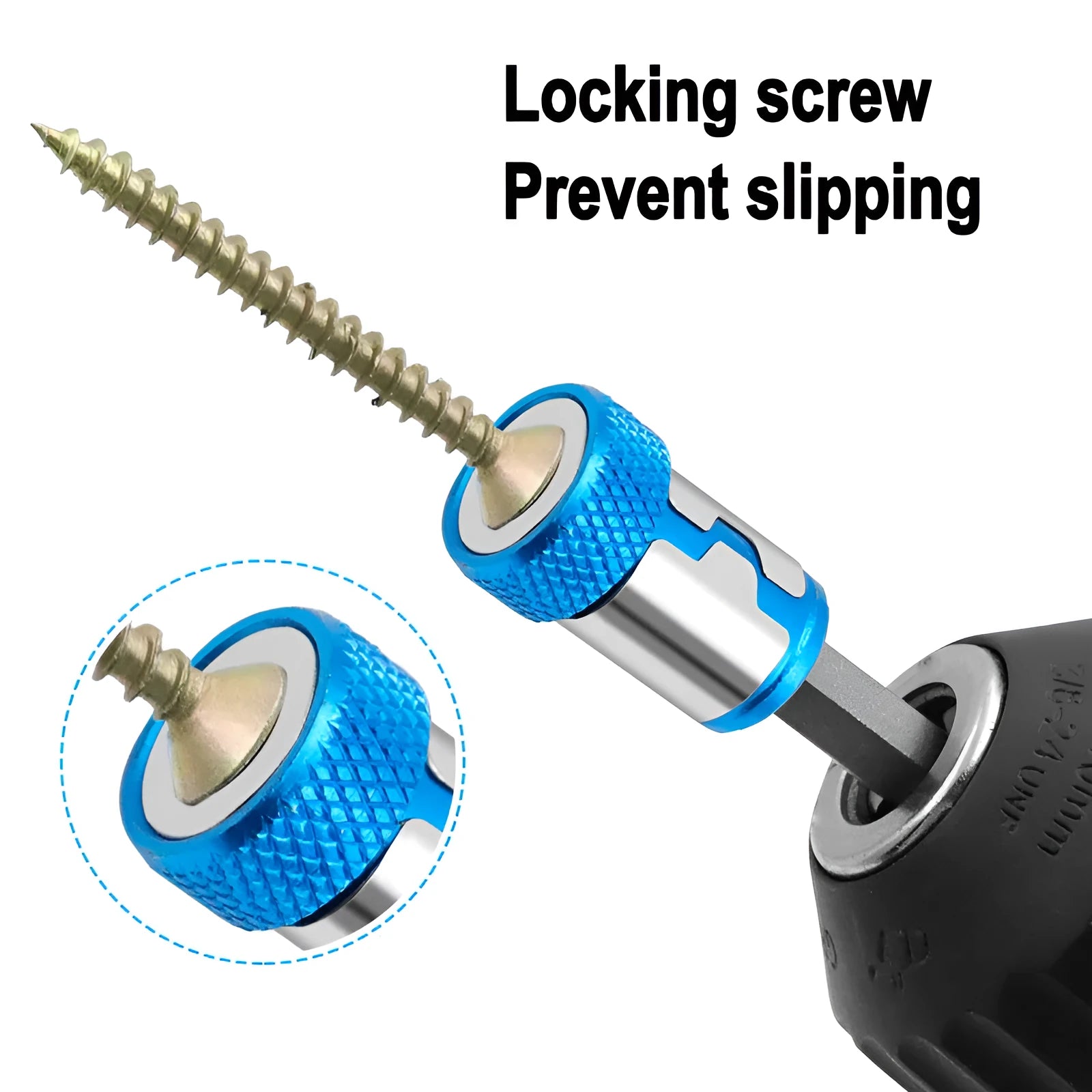 Light blue slotted screwdriver bit with magnetic ring for metric screws
