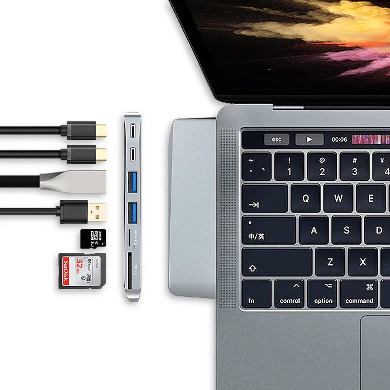 8-in-1 USB-C expansion hub for MacBook Pro with multiple ports and dual connectors