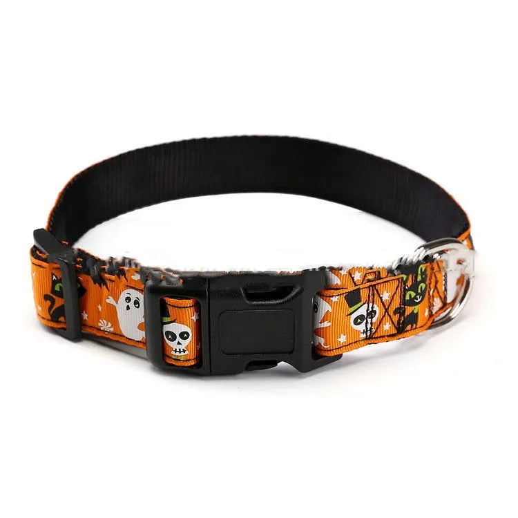 Halloween pet collar nylon adjustable 2.5cm wide S to XL sizes Kitten Monster colour