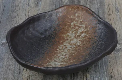 Japanese pottery irregular shaped bowl with floral decorations for sashimi and rice