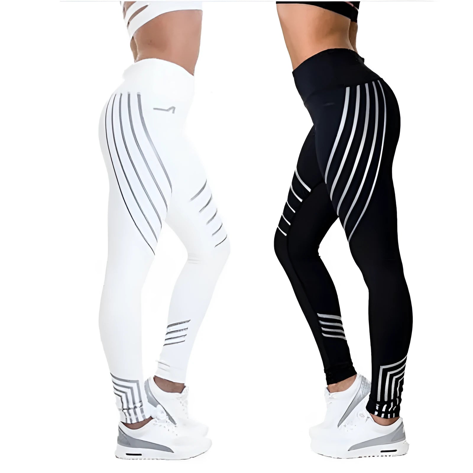 Women's black and white printed workout leggings with milk silk fabric and slim fit design