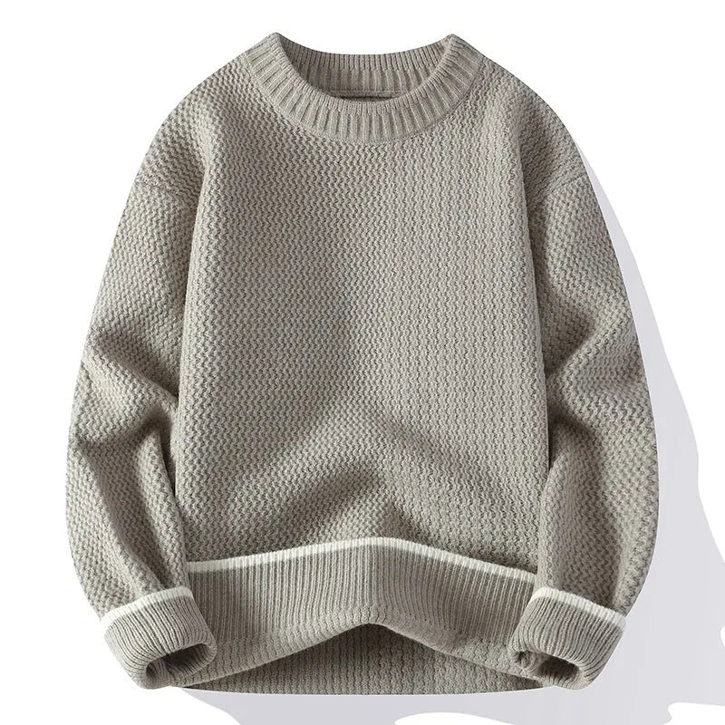 Men's casual round neck pullover sweater in polyester blend available in multiple colours