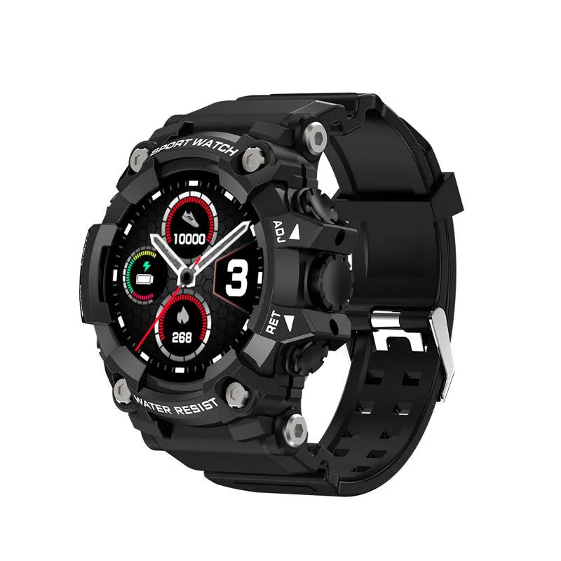 Black or Green T6 tactical rugged smart watch with 1.3-inch screen on wrist.