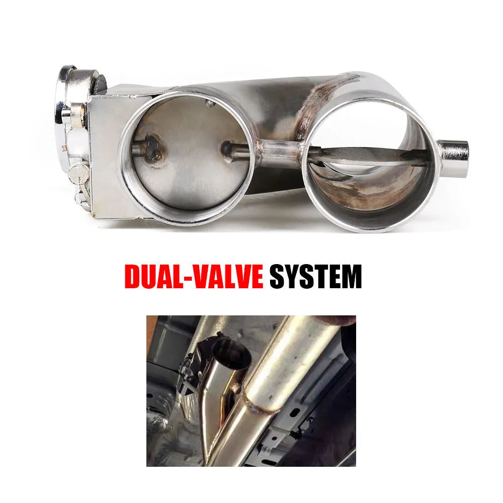 Universal stainless steel exhaust valve kit with remote control for sports car, silver, 2.5 inch pipe