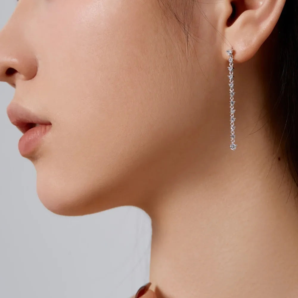 S925 sterling silver stud earrings with cubic zirconia and platinum electroplated geometric design