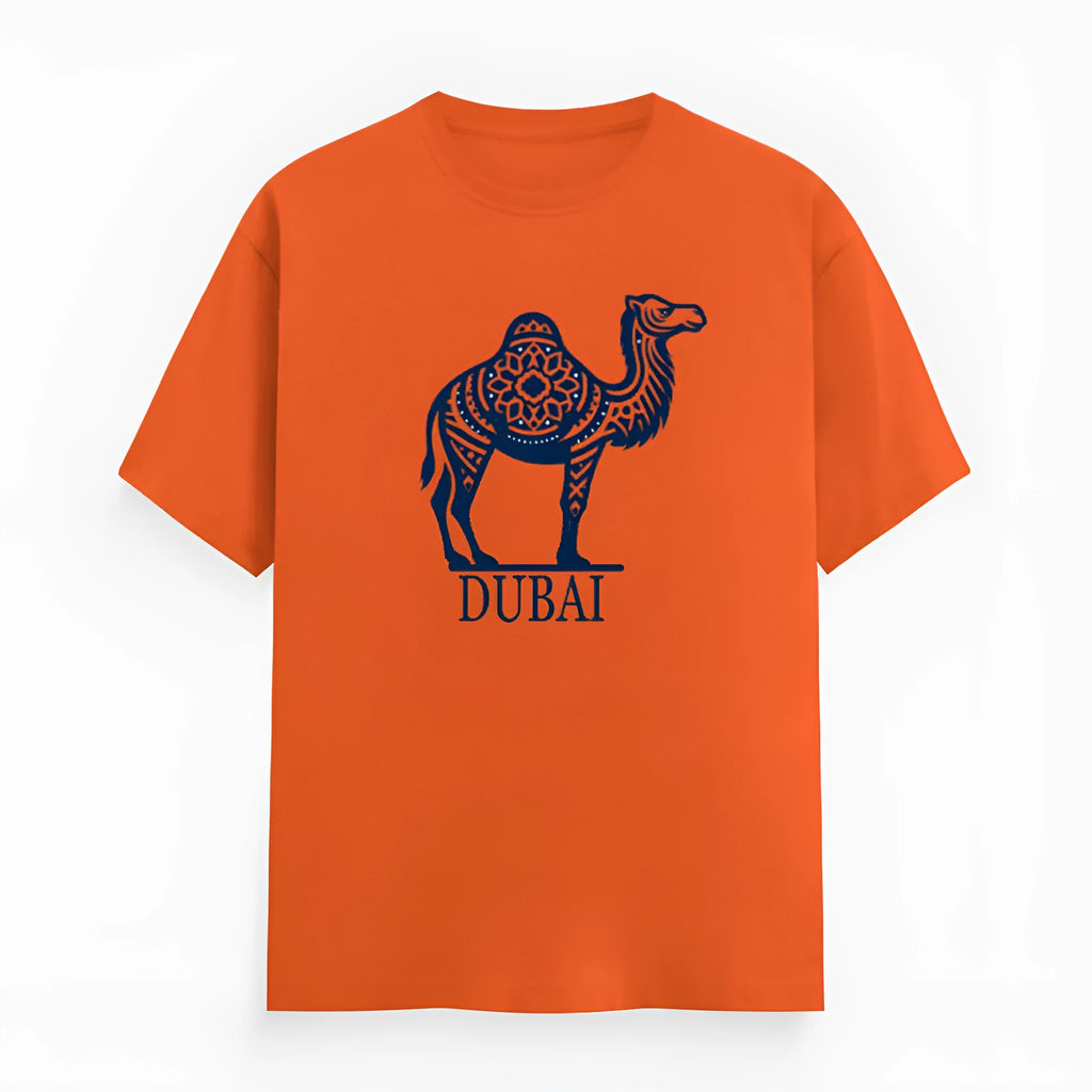 Orange loose fit cotton short sleeve t-shirt with round neck for men and women