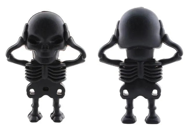 Skeleton skull design USB flash drive on a small keyring chain.