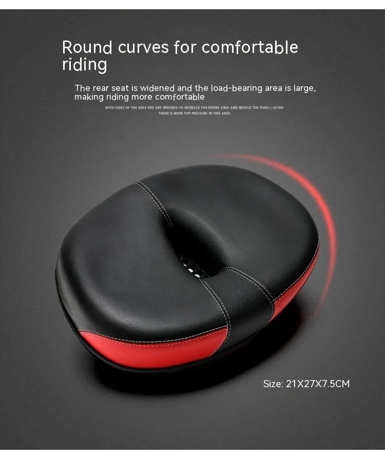Thickened bicycle saddle in red with 210x270mm dimensions and reflective details