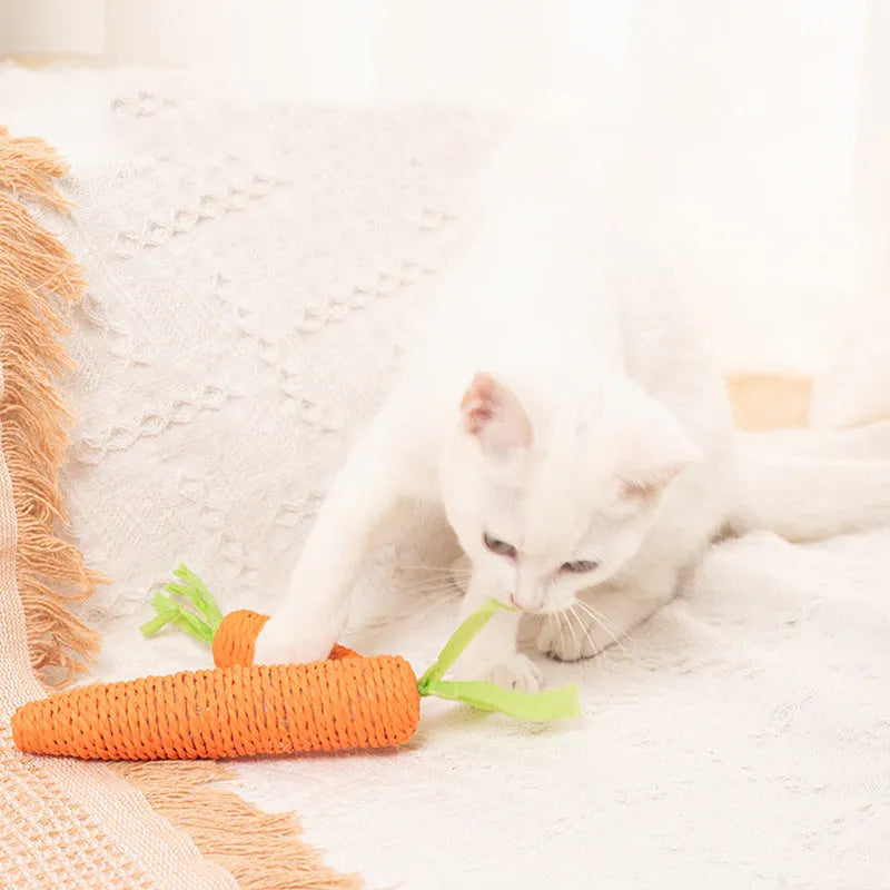 Carrot-shaped paper cat toys with ringing stones and self-grooming sticks in small and large sizes