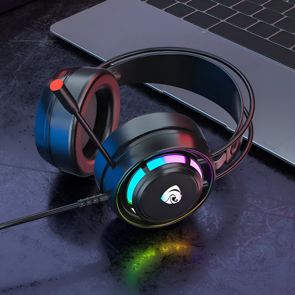 Black wired computer gaming headset with microphone, 50mm drivers, and 2.2m copper cable
