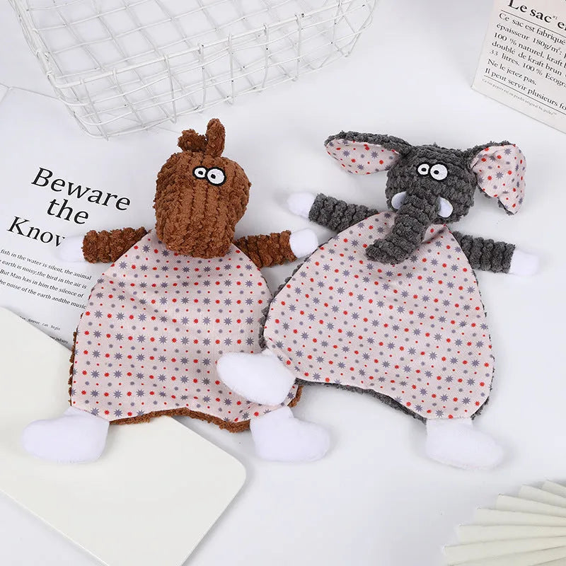 Brown fox elephant design pet stuffed toy with bite-resistant velvet material and squeaker feature