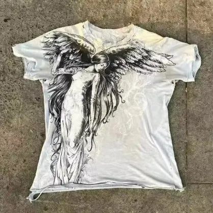Men's gothic style cartoon pattern short sleeve t-shirt in colour HQ929