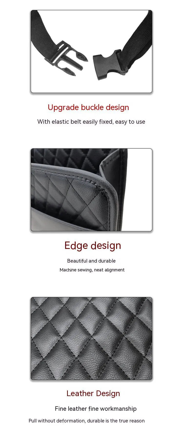 Leather car interior hanging storage bag in black pink green or white colours