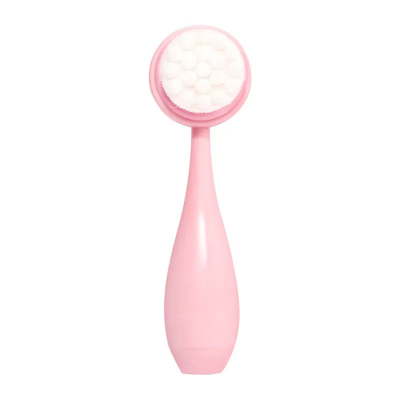 Facial brush with nylon bristles and coral fleece hair band set in purple, gray, white or pink colours