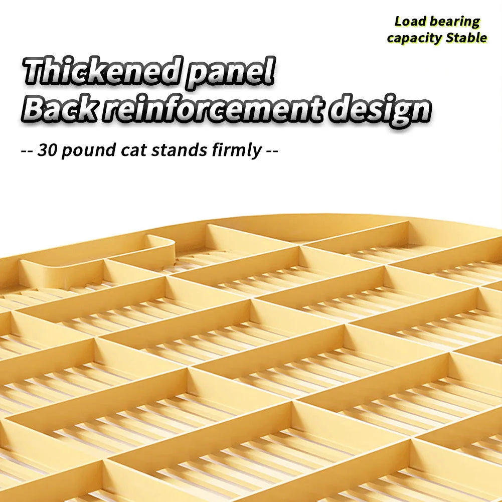 Gray honeycomb cat litter mat with raised edges and anti-slip pads, 40x50cm, placed in front of a litter box