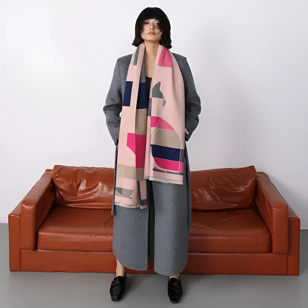 European style imitation cashmere scarf in beige colour measuring 185cm long