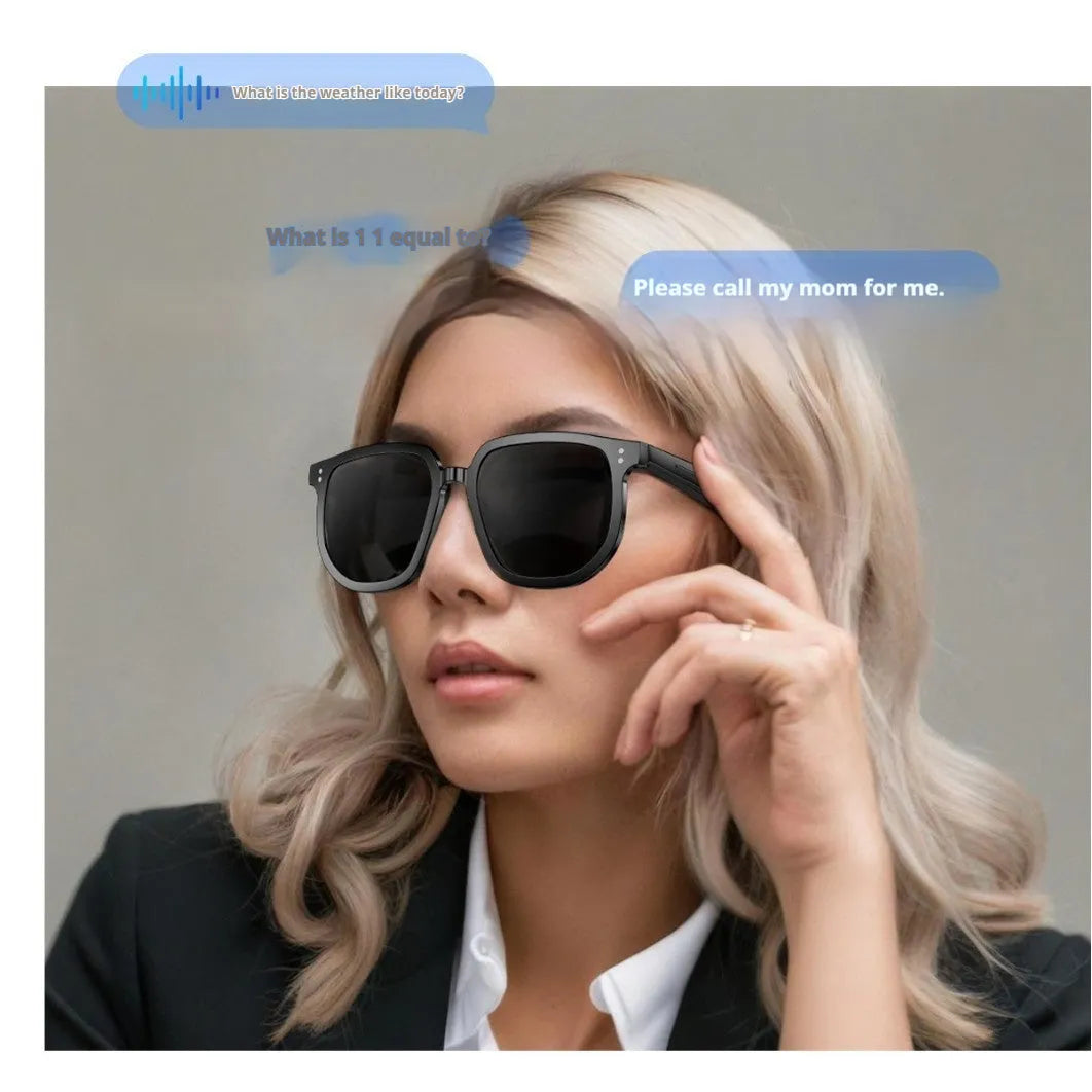 Black AI smart sunglasses with Bluetooth audio and touch controls on the frame.