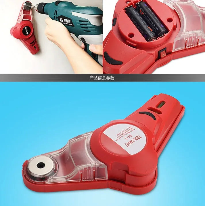 Red portable infrared laser level tool for woodworking with punching positioning feature.