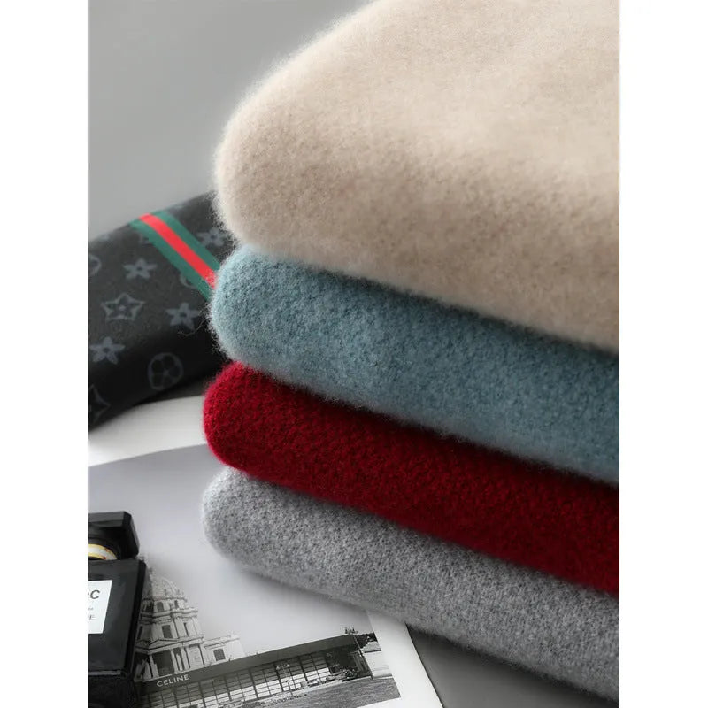 Half zip round neck slim fit wool sweater in grey on a hanger