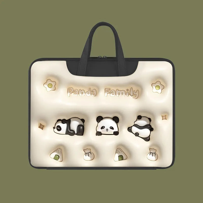 Inflatable laptop bag in PU leather with hanging handle attached to suitcase, showing cute star design