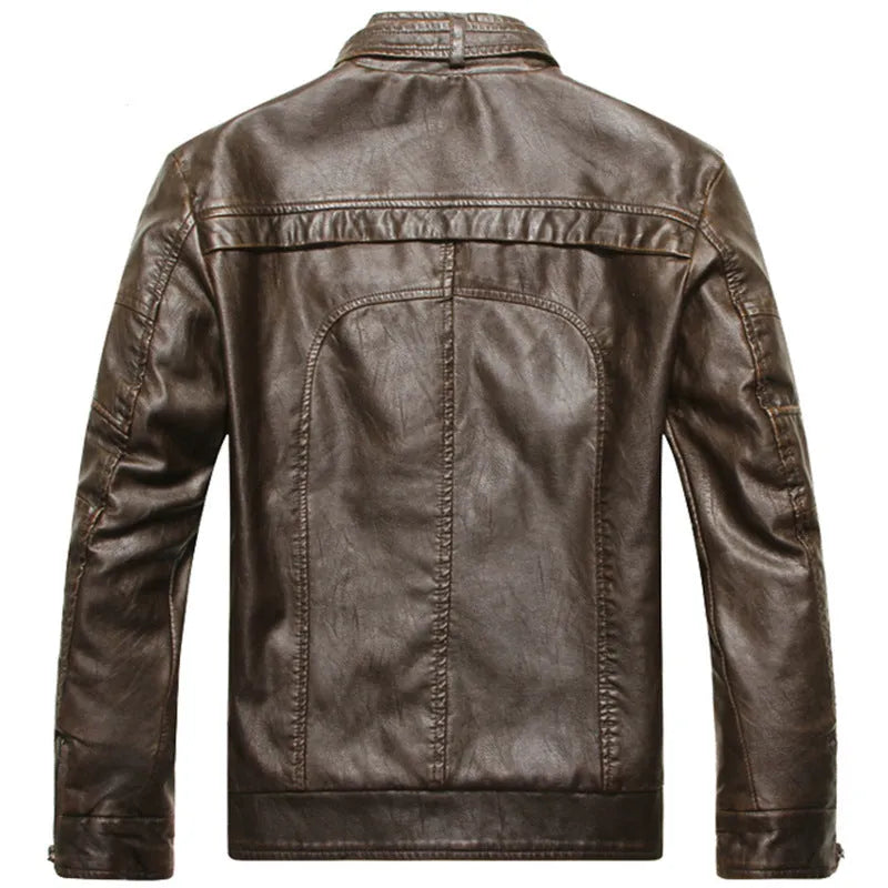 Leather jacket in PU cortex with zipper placket, available in black colour, polyester lining