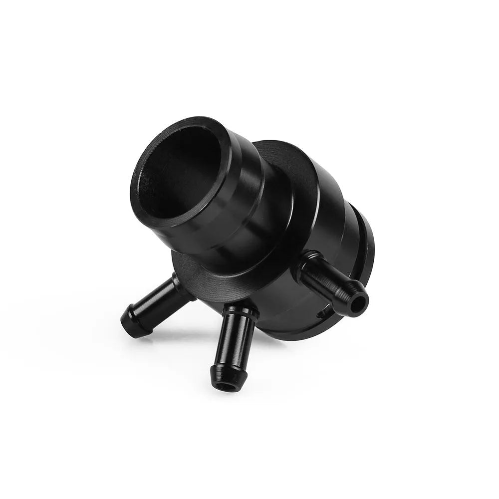 Black and titanium coloured vacuum adapter tee fitting for second generation car engines.