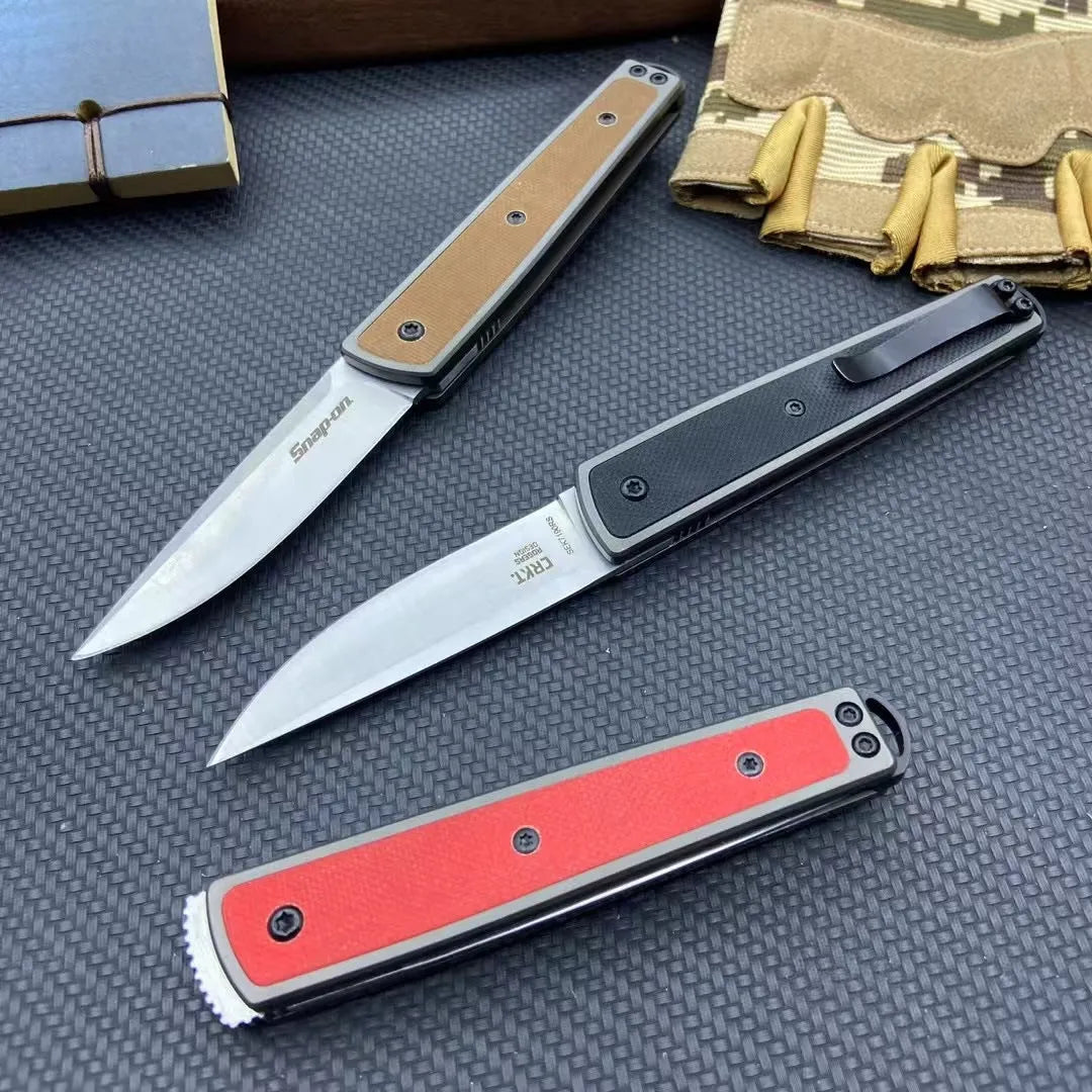 Folding fruit knife with stainless steel blade in black, red, or coffee colour options