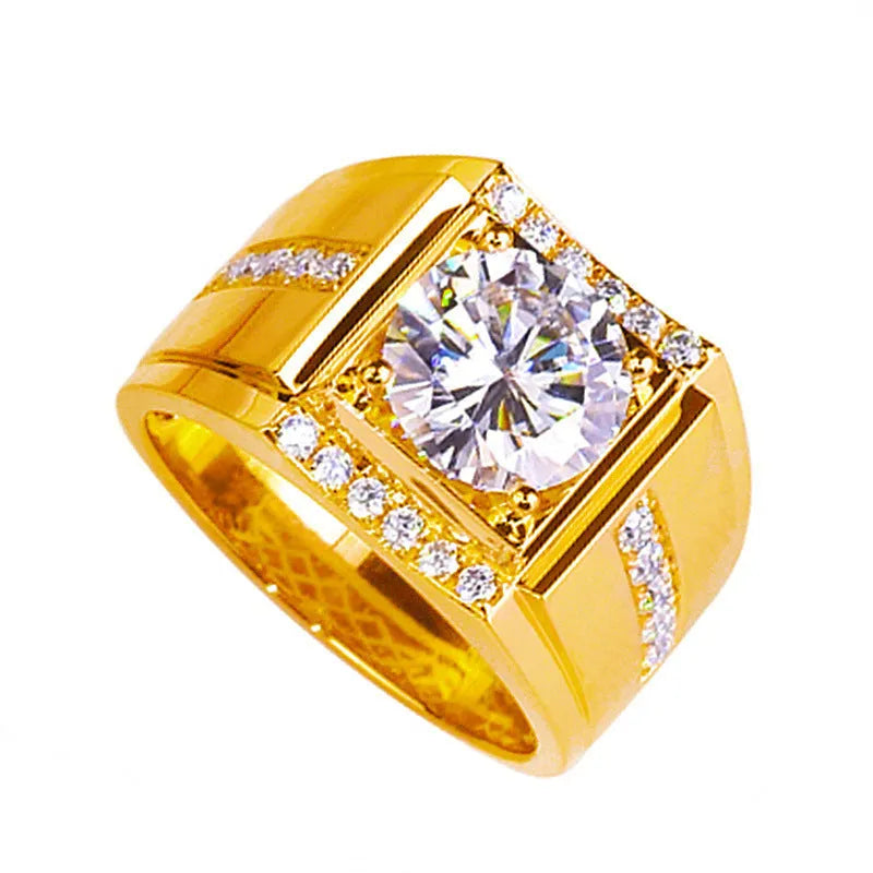Men's adjustable open mouth ring with diamond-shaped geometric design and zircon stone centrepiece
